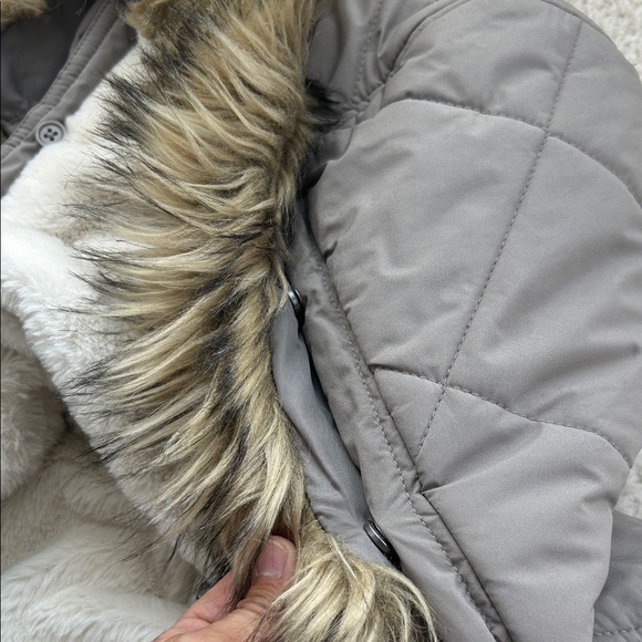 Abercrombie Kids Taupe Puffer Jacket with Faux Fur Trim - Picture 6 of 7